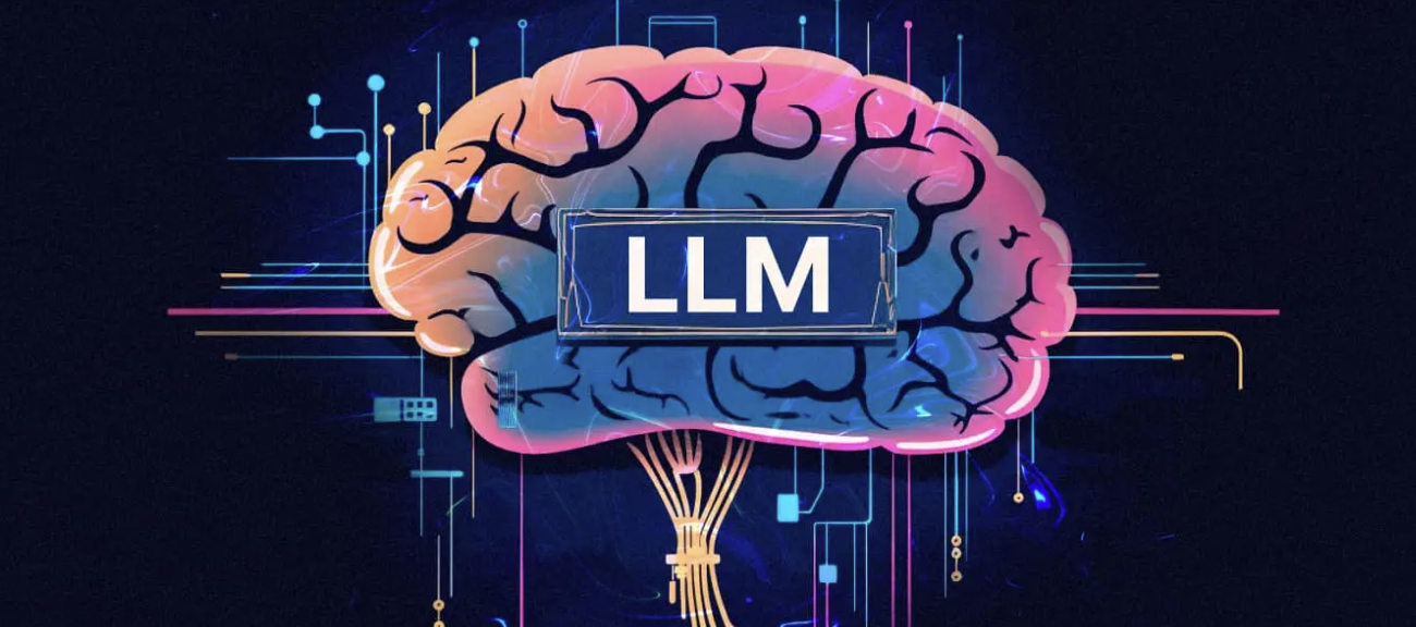 LLM 상징하며 뇌를 보여주는 그래픽 이미지