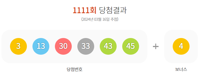 1111회 로또 당첨번호