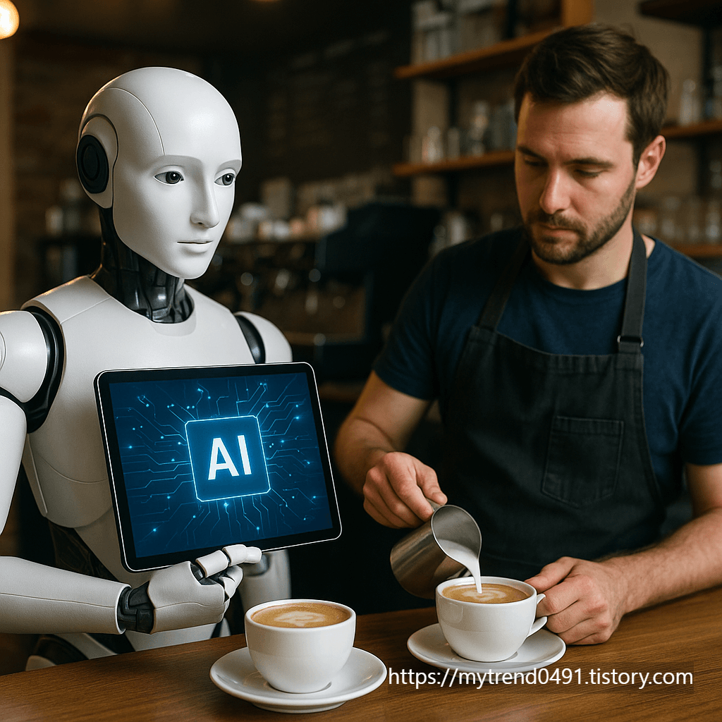 바리스타와 AI 시스템이 함께하는 스마트 커피숍