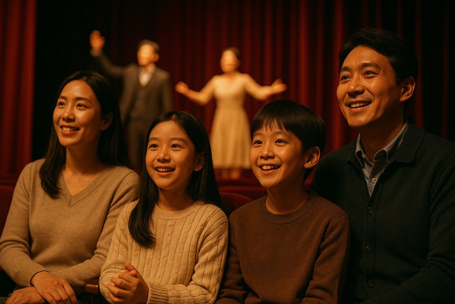 가족 뮤지컬 보는 사진