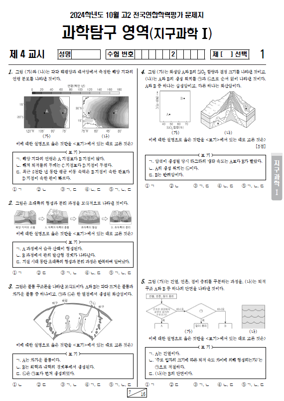 2024-10월-고2-모의고사-지구과학 1-기출문제-다운