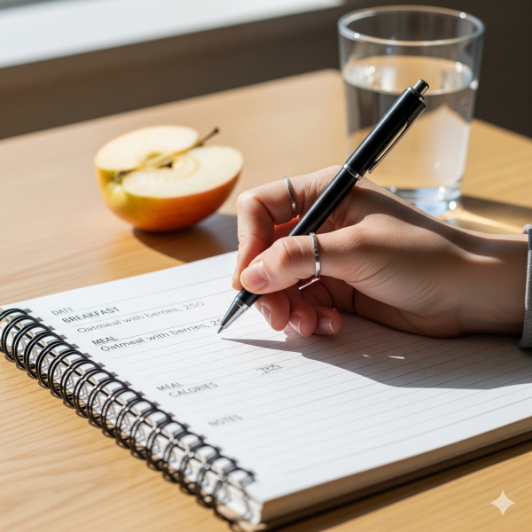 식단 일기를 쓰고 있는 손/gpt