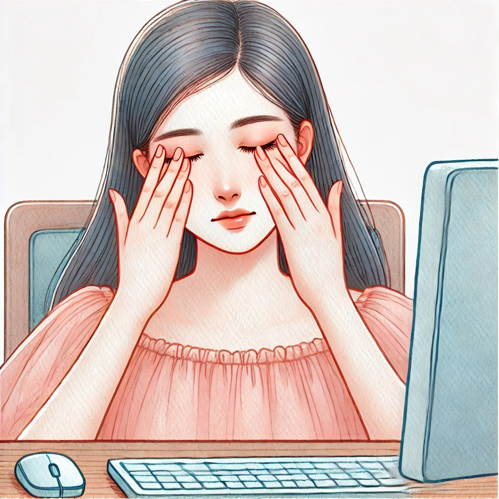 눈을 마사지하는 여성 (디지털 피로 해소와 눈 건강 관리)