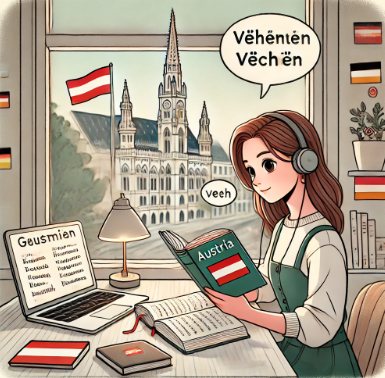 오스트리아에서 독일어 연습하는 여학생 모습