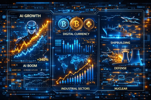 AI 성장 차트를 보여주는 미래형 금융 대시보드