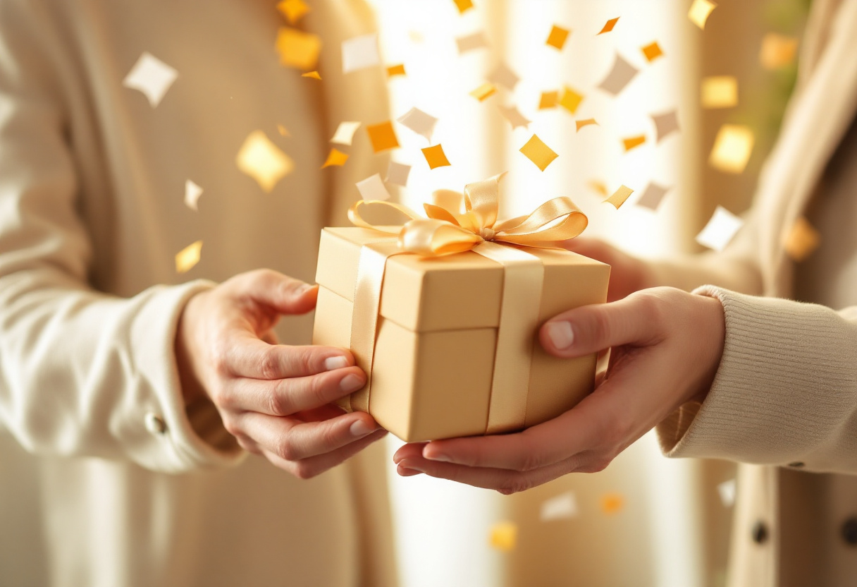 선물 박스를 주고 있는 손의 모습