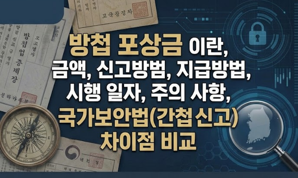방첩 포상금 이란, 금액, 신고방범, 지급방법, 시행 일자, 주의 사항, 국가보안법(간첩 신고) 차이점 비교