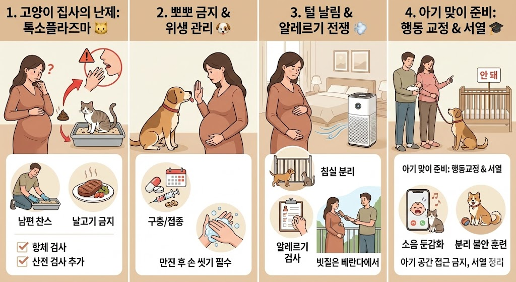 임산부와 고양이 강아지