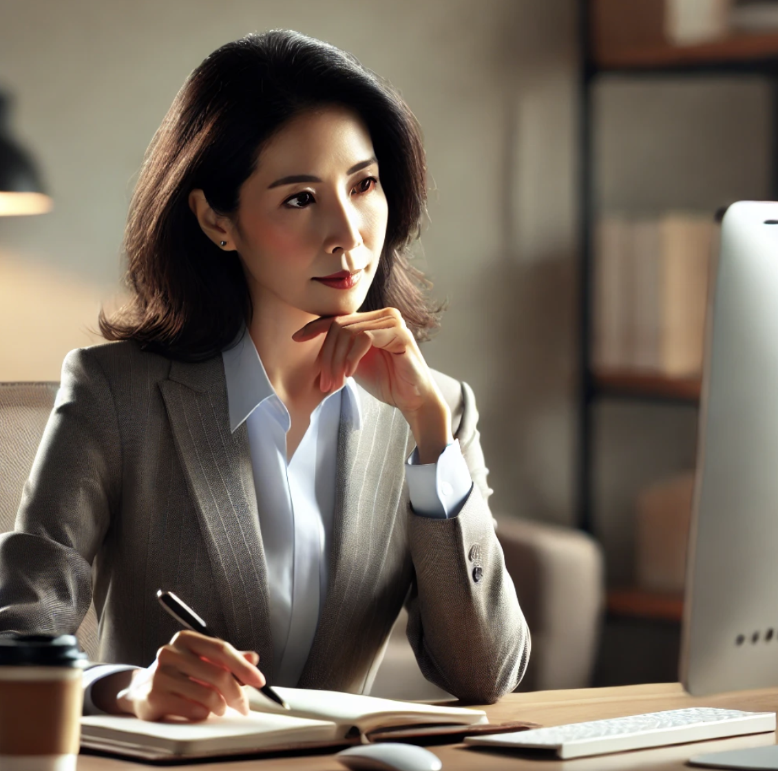 40대 여성 사무직 관련 근무하는 모습