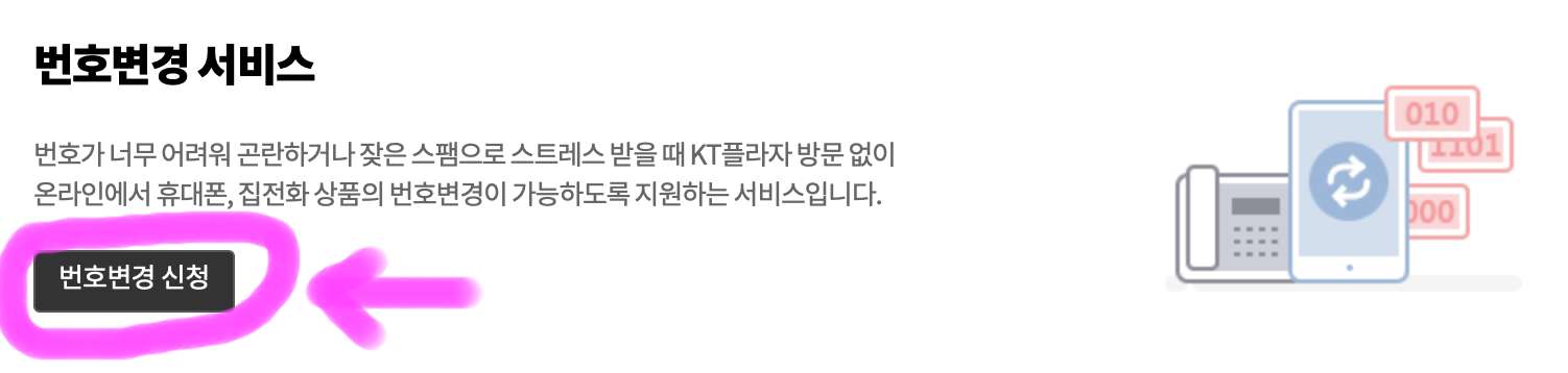 번호 변경 신청을 클릭해 줍니다.