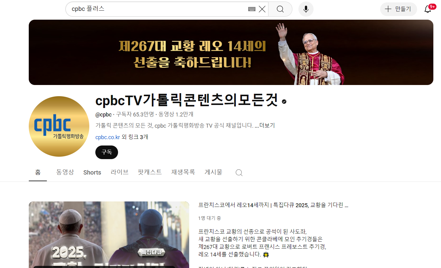 교황 레오 14세 즉위식 평화방송 유튜브 무료 중계