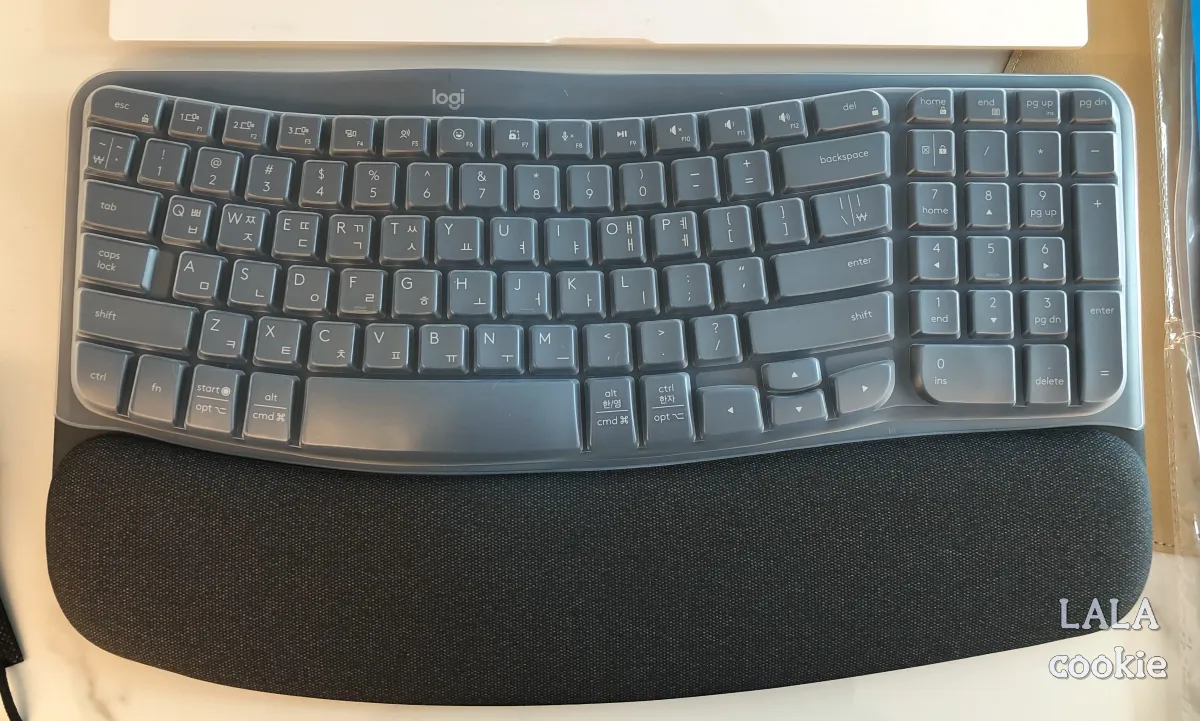 직장인-키보드-추천-손목-편한-로지텍웨이브-본체-키스킨-착용