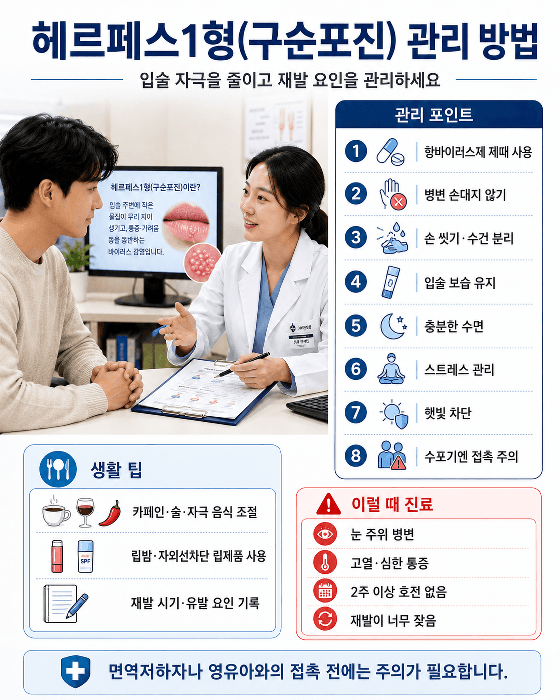 헤르페스 1형(구순포진) 관리 방법