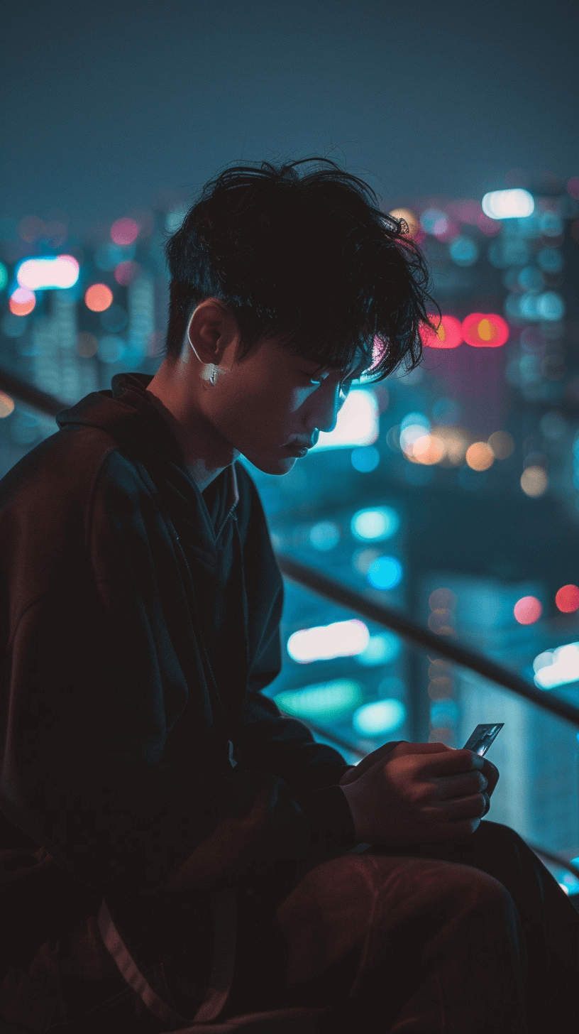 어두운-옥상에서-스마트폰을-하고-있는-남자