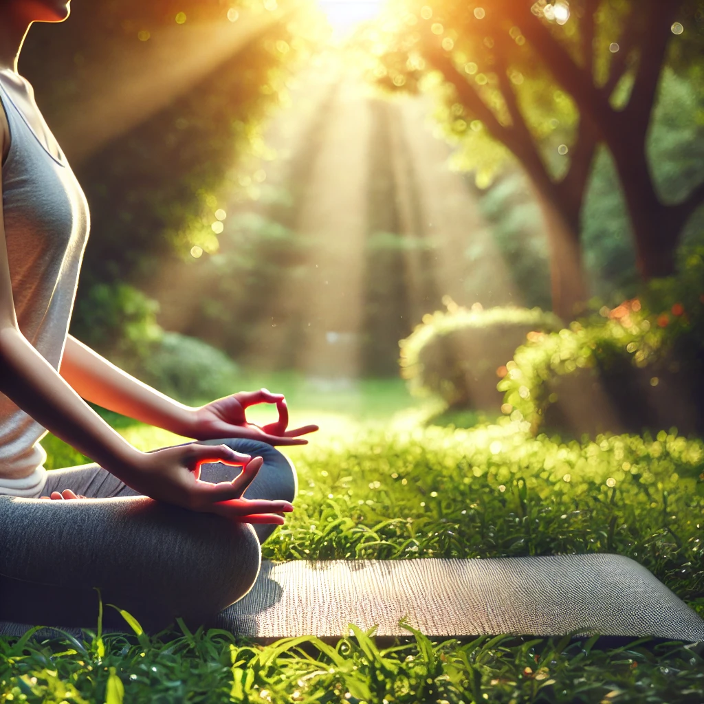 자연 속에서 명상과 요가를 실천하는 모습을 담아 스트레스 관리와 정신적 평온함을 강조