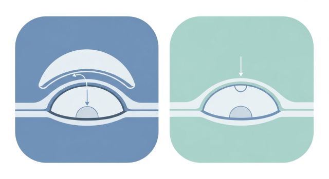 라식과 스마일 라식의 절개 범위 차이를 비교한 일러스트