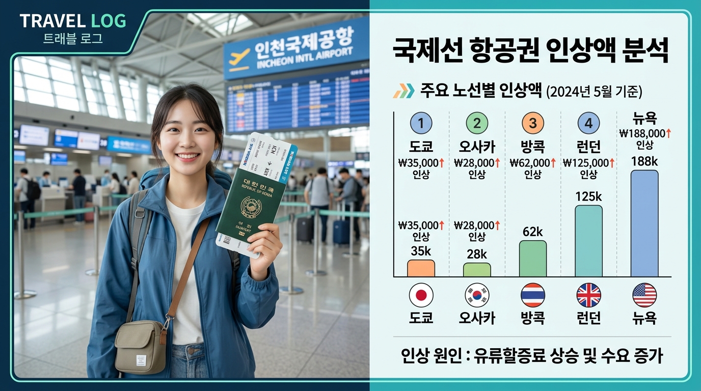 장거리 노선 기준 최대 30만 원대까지 치솟은 노선별 실제 인상액을 확인하세요.