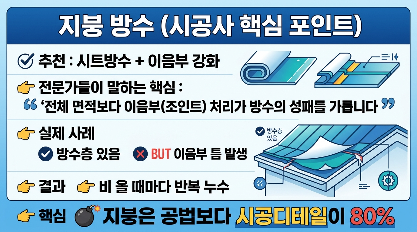 지붕 방수는 시공디테일이 중요함