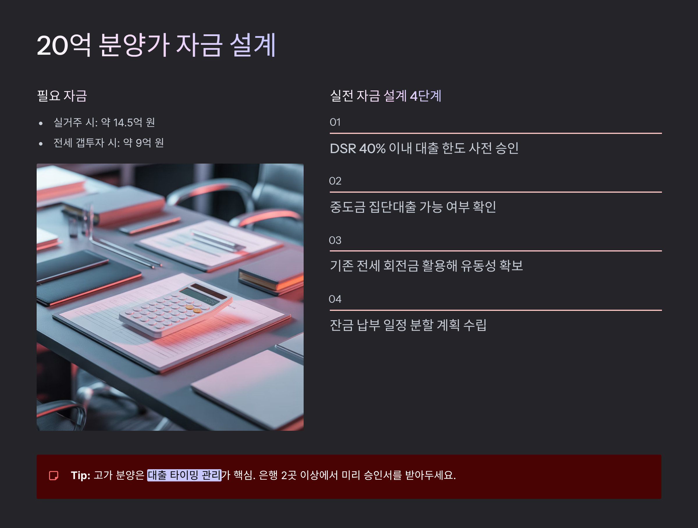 자금계획, 20억 분양가에 맞춘 현실적 설계