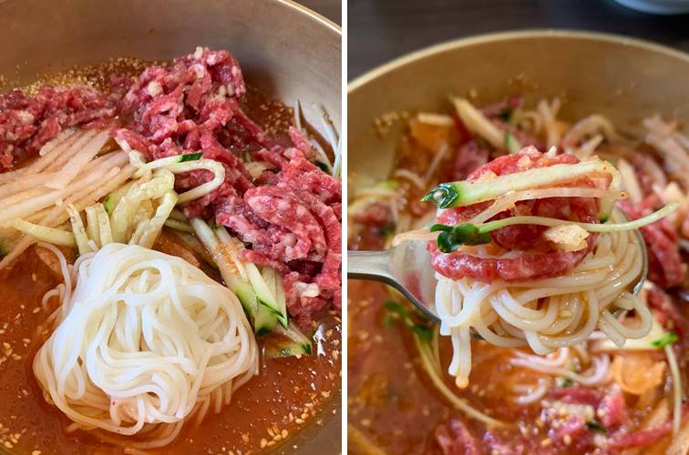 소면이 들어가 한우육회물회