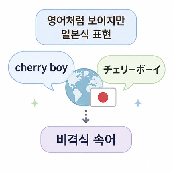 체리보이가 영어처럼 보이지만 일본에서 쓰인 비격식 표현임을 설명한 이미지