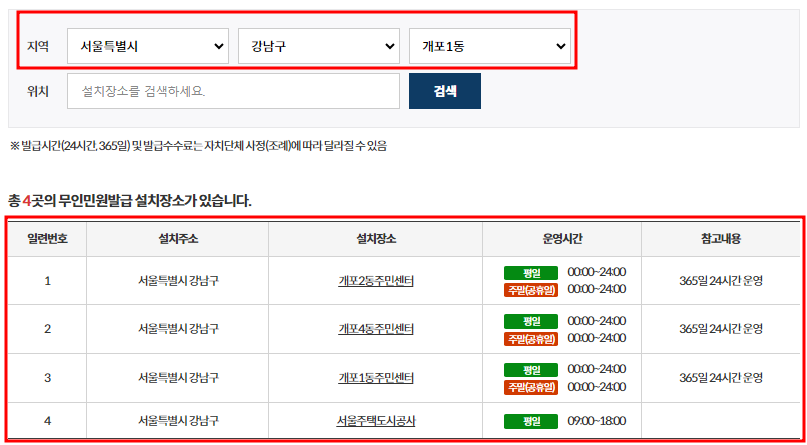 무인민원발급기 위치