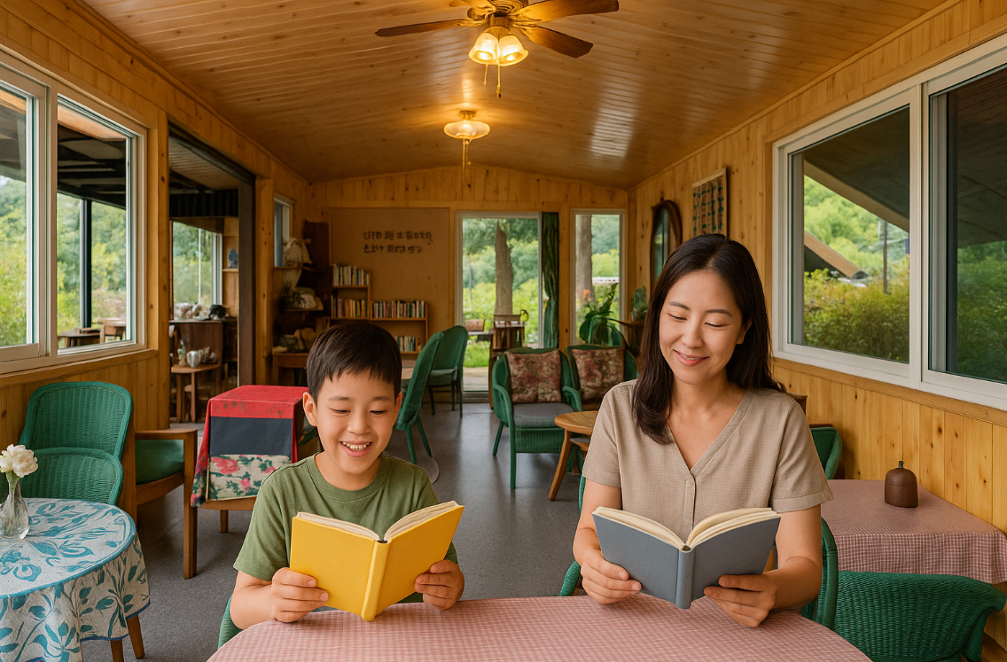 소년과 엄마의 행복한 독서 모습