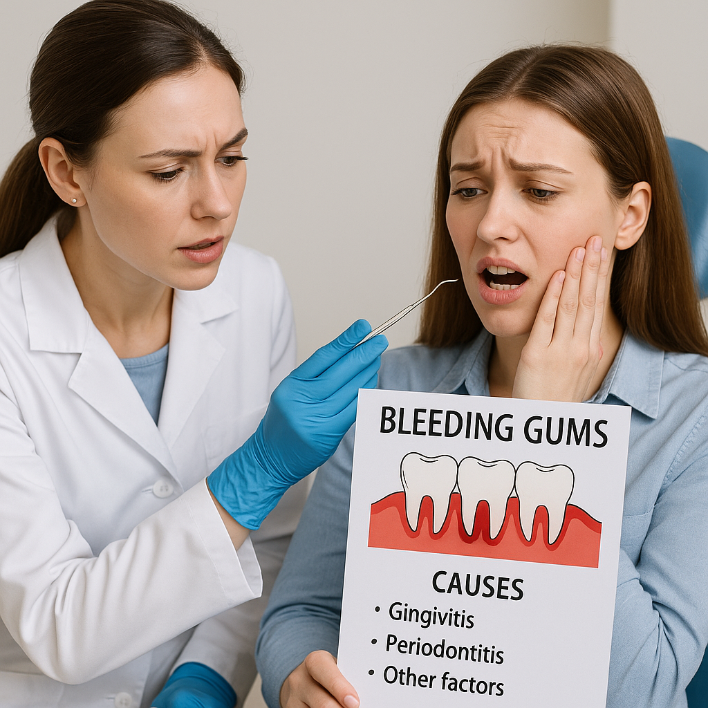 잇몸 출혈 치료를 받기위해 상담을 받는 여성