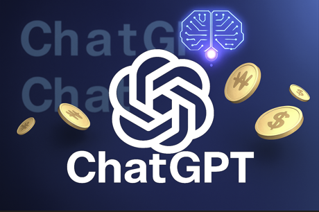 ChatGPT로 콘텐츠 수익화. ChatGPT로고, 달러화, 원화 표시 배경