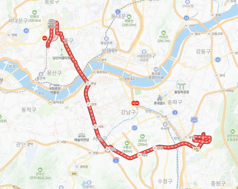 서울-성남-하남-9200번-버스-노선-지도