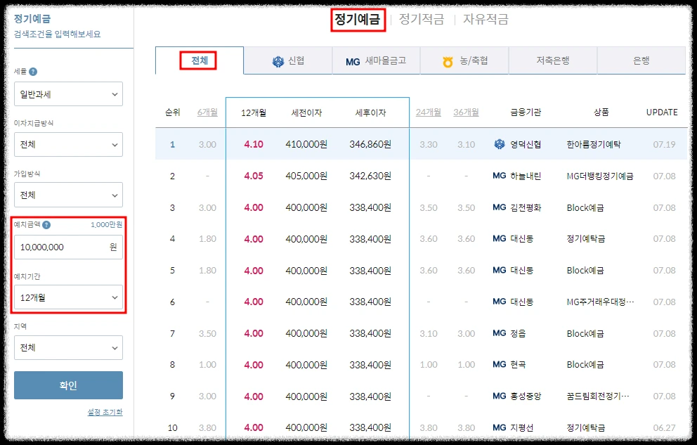 마이뱅크 금리비교 이미지 안내