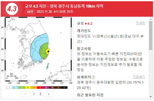 경북 경주 지진 발생
