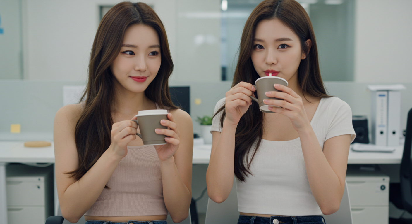 커피 한 잔 하는 사무실 여직원들
