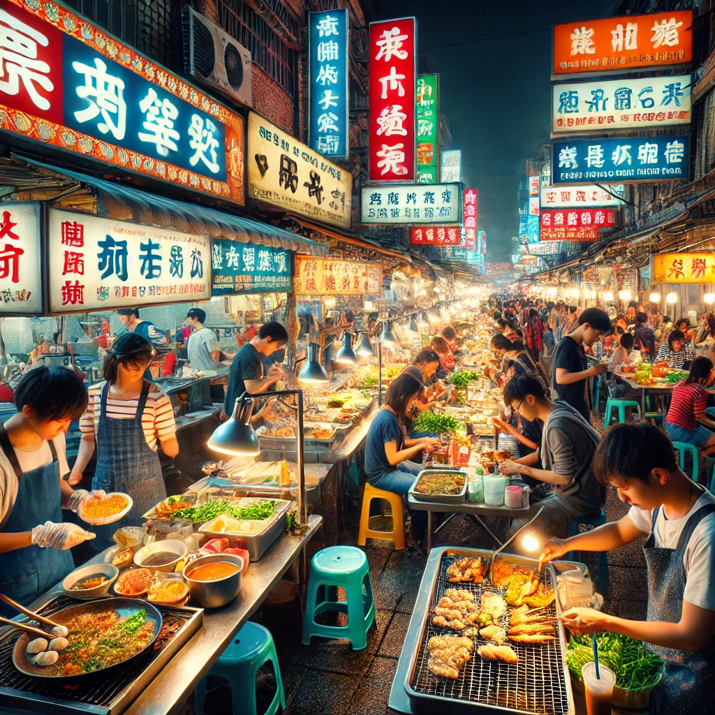 타이난 야시장의 활기찬 풍경과 다양한 길거리 음식