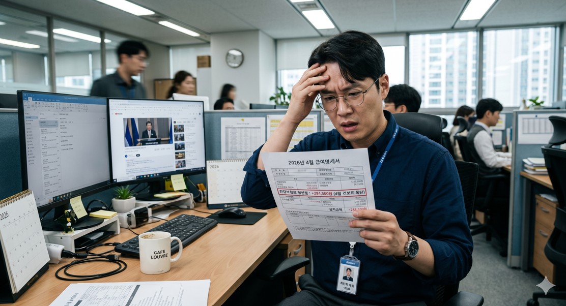 월급명세서를 보고 당황해하는 직장인의 모습