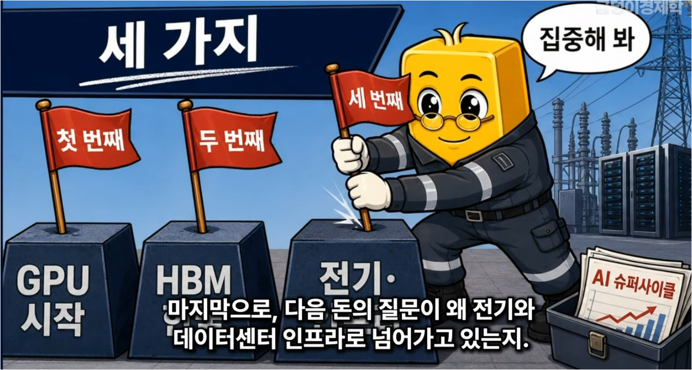 AI 슈퍼사이클 돈의 흐름 (GPU 병목, HBM 수혜, 전력 인프라)