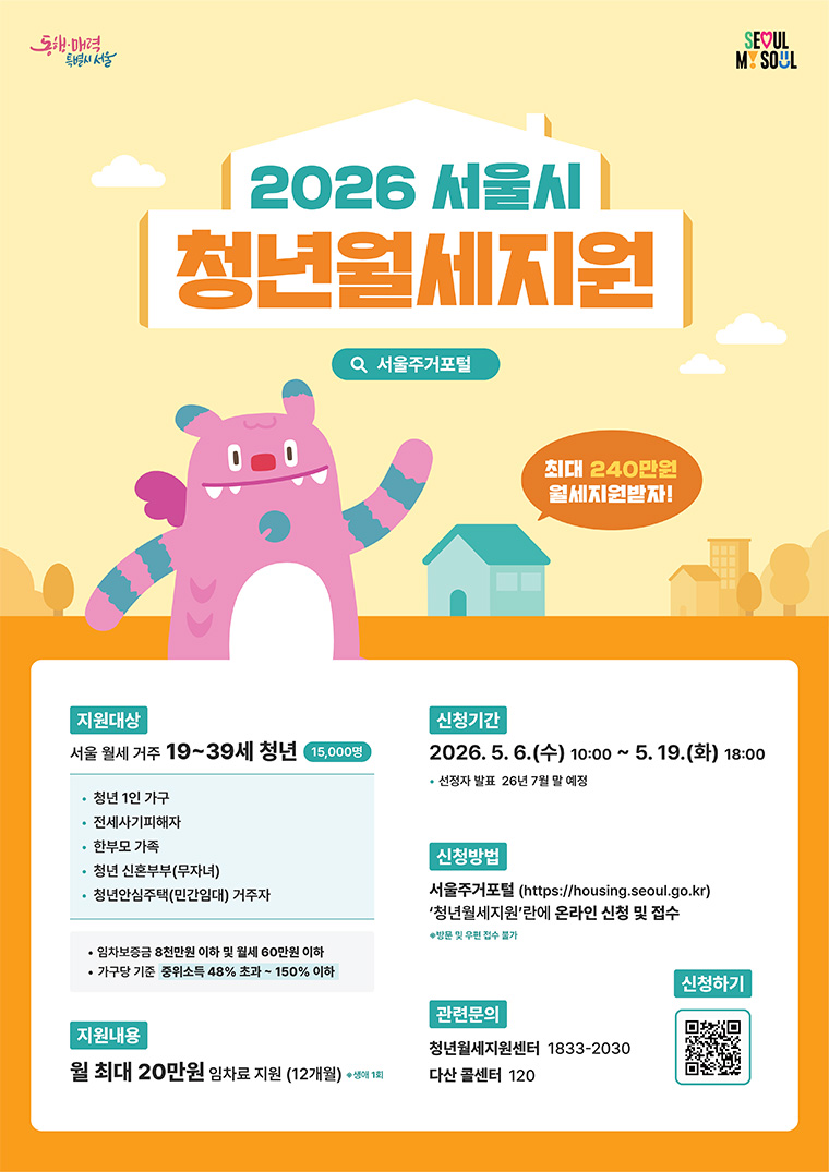 2026 서울시 청년 월세 지원, 최대240만원