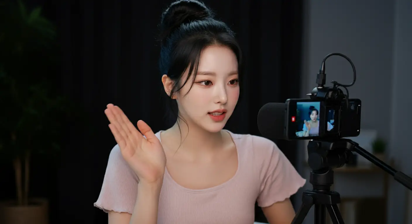 유튜브 촬영을 하는 여성