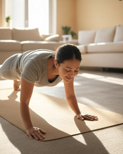 집에서 운동을 하고 있는 여성의 모습