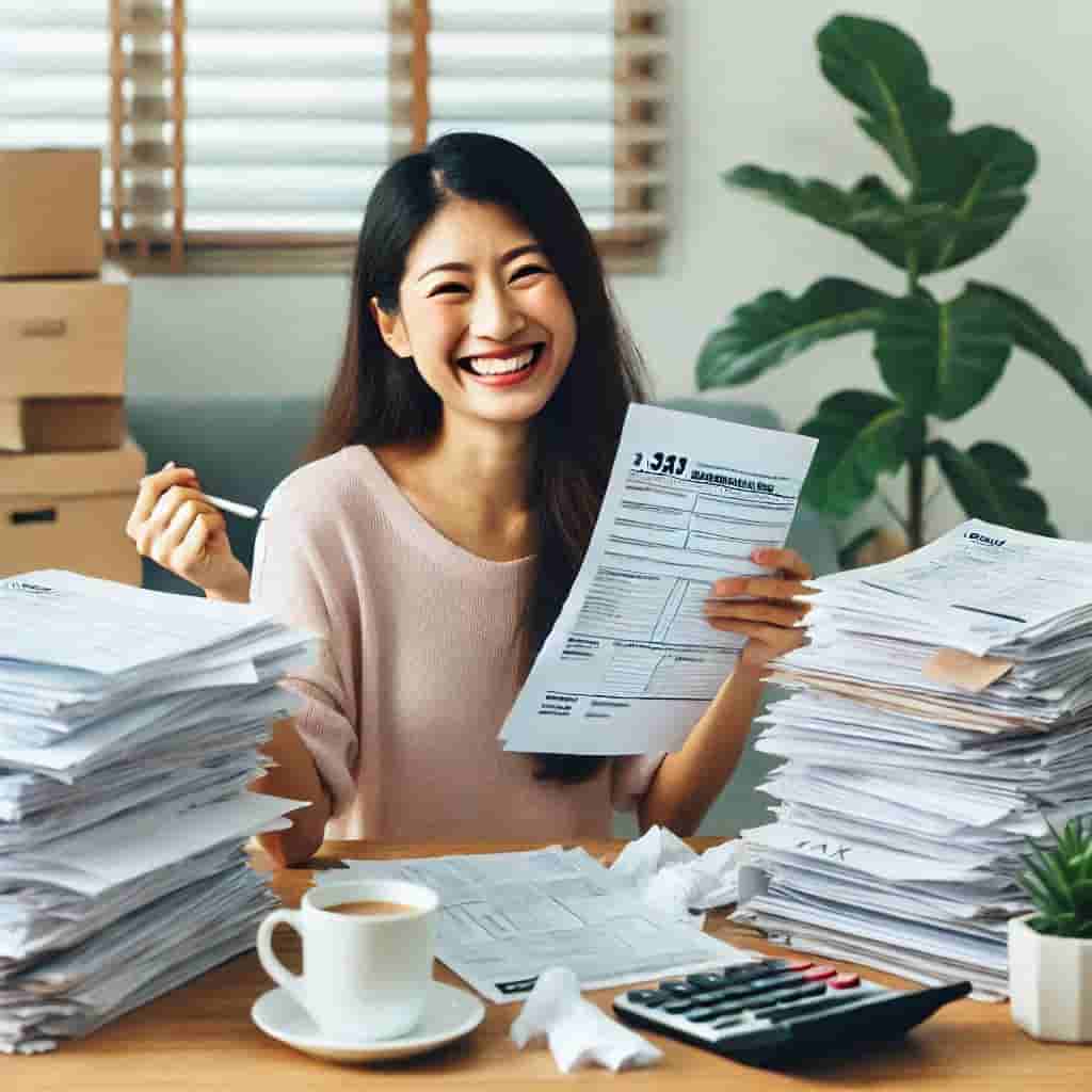 환급 서류를 받고 기뻐하는 사람