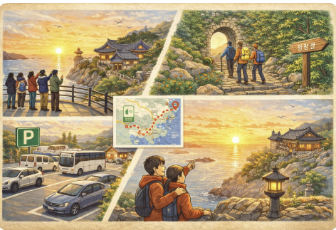 여수 일출 명소 '향일암'｜해돋이 시간&middot;주차&middot;등산코스까지 여행 가이드 관련 사진