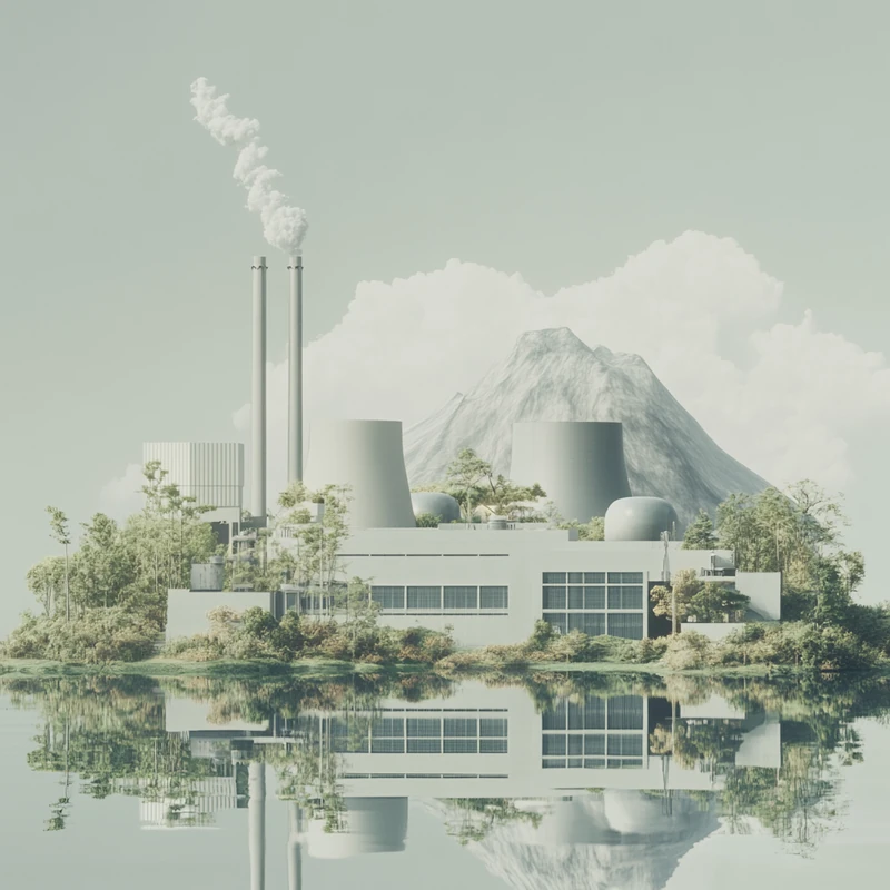 원자력 발전 부문의 성장을 나타내는 일러스트, 에너지 안정성과 기술 진화를 구현한 미래지향적인 테마