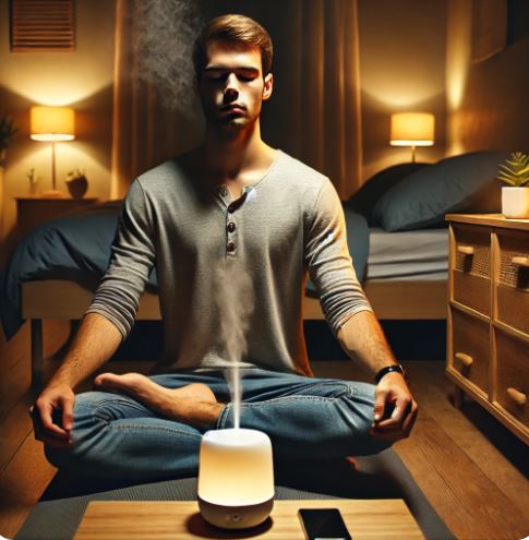 불면증 극복을 위해 명상을 하고 있는 남자의 사진