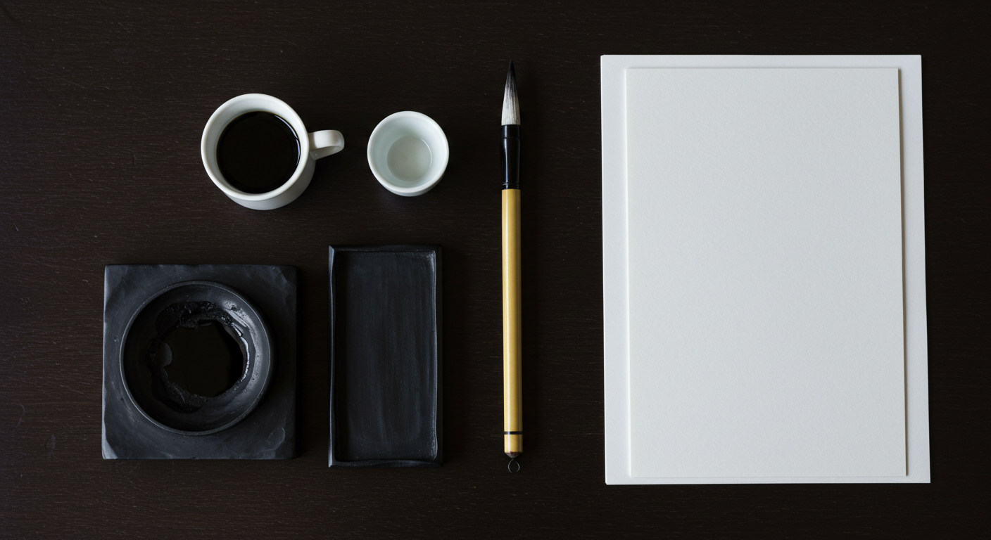 정갈하게 놓인 서예 도구