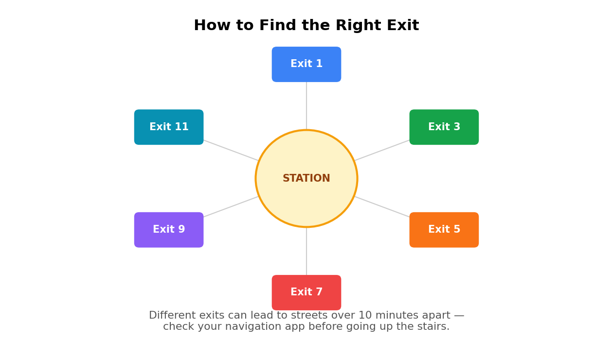 Diagram showing how to follow colored line signs to transfer between subway lines in Korea