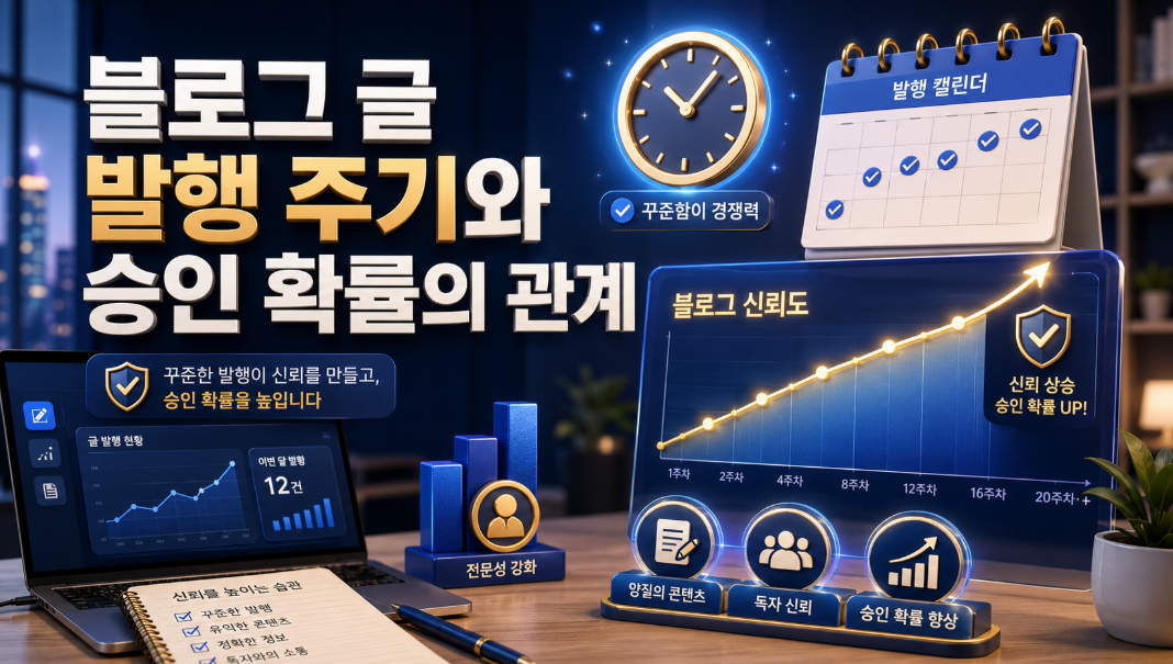 블로그 발행 주기와 애드센스 승인 확률의 상관관계를 보여주는 데이터 분석 대시보드