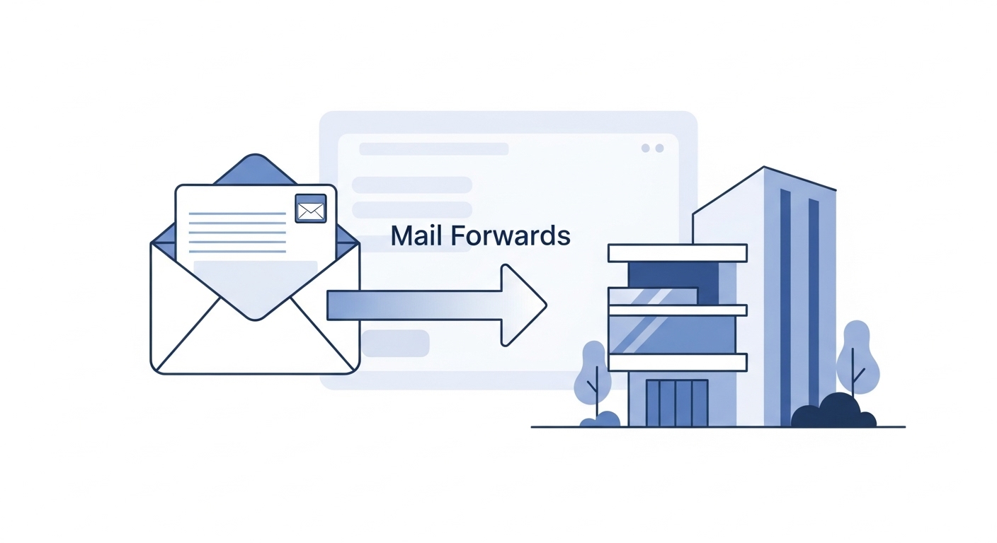 이전 주소의 우편물을 새 주소로 자동 전송해주는 우체국 주소이전 서비스를 나타내는 이미지.