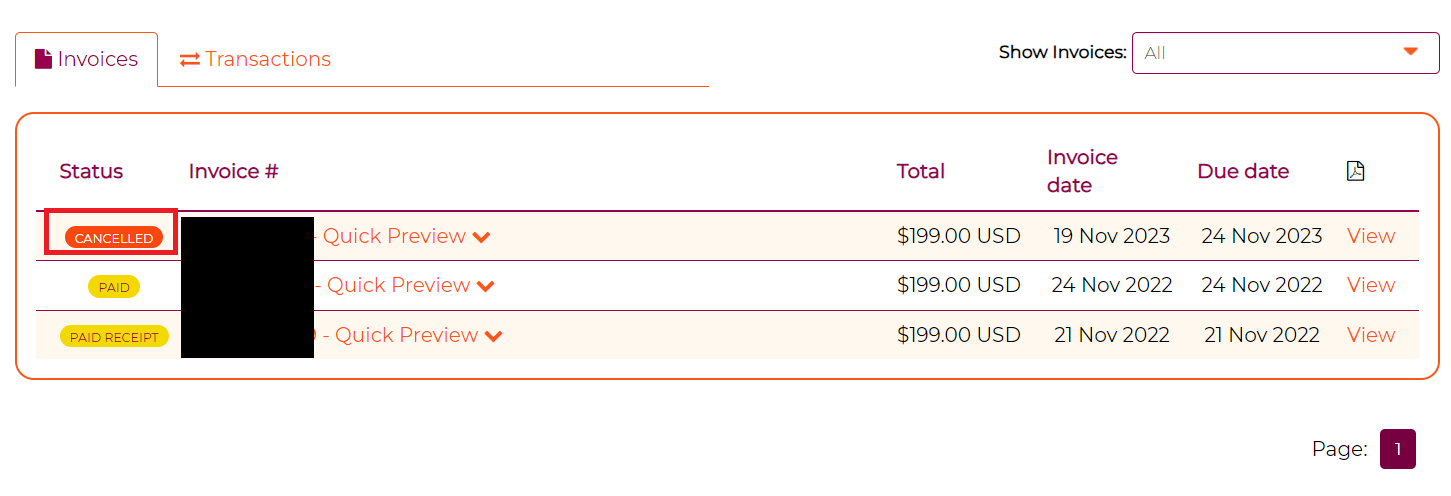 Invoice 확인