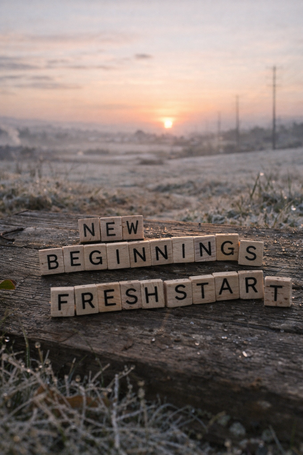 새해 아침, 나무 위에 놓인 단어 블록들이 ‘새로운 시작’을 조용히 말하고 있다