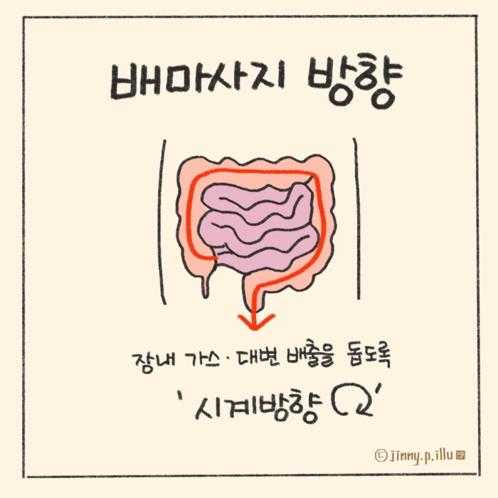 배마사지 방향은 시계 방향으로 돌리기